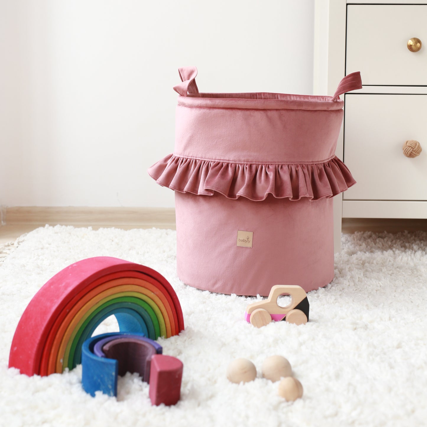 Babyly | Fluwelen Speelgoedmand - Velvet Ruffle