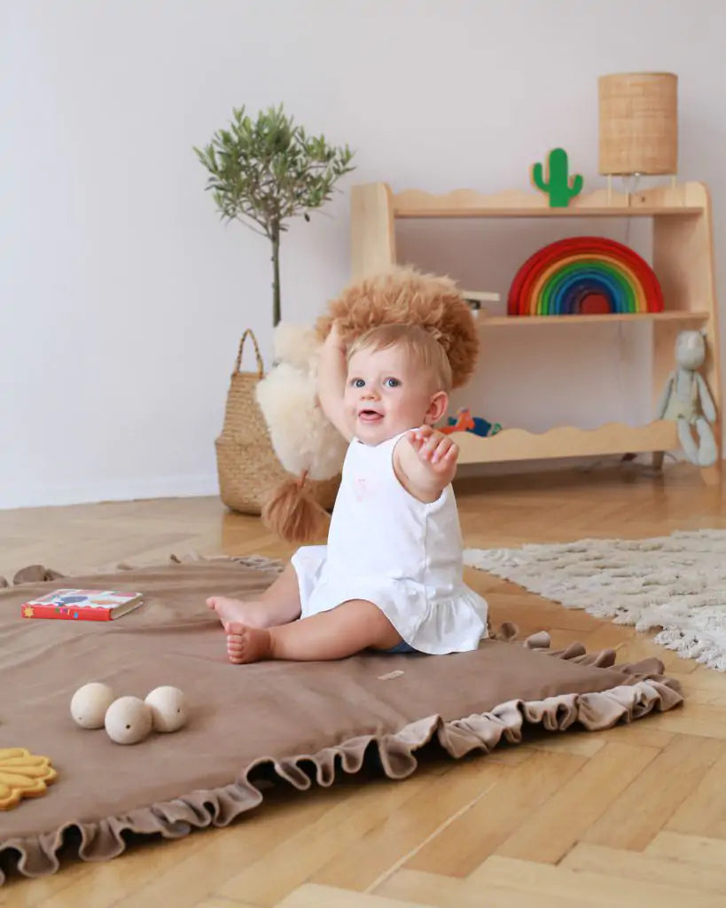 Babyly | Vierkant Fluwelen Speelkleed Ruffles - Beige