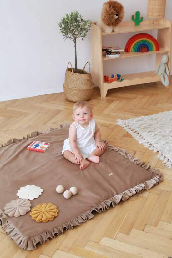 Babyly | Vierkant Fluwelen Speelkleed Ruffles - Beige