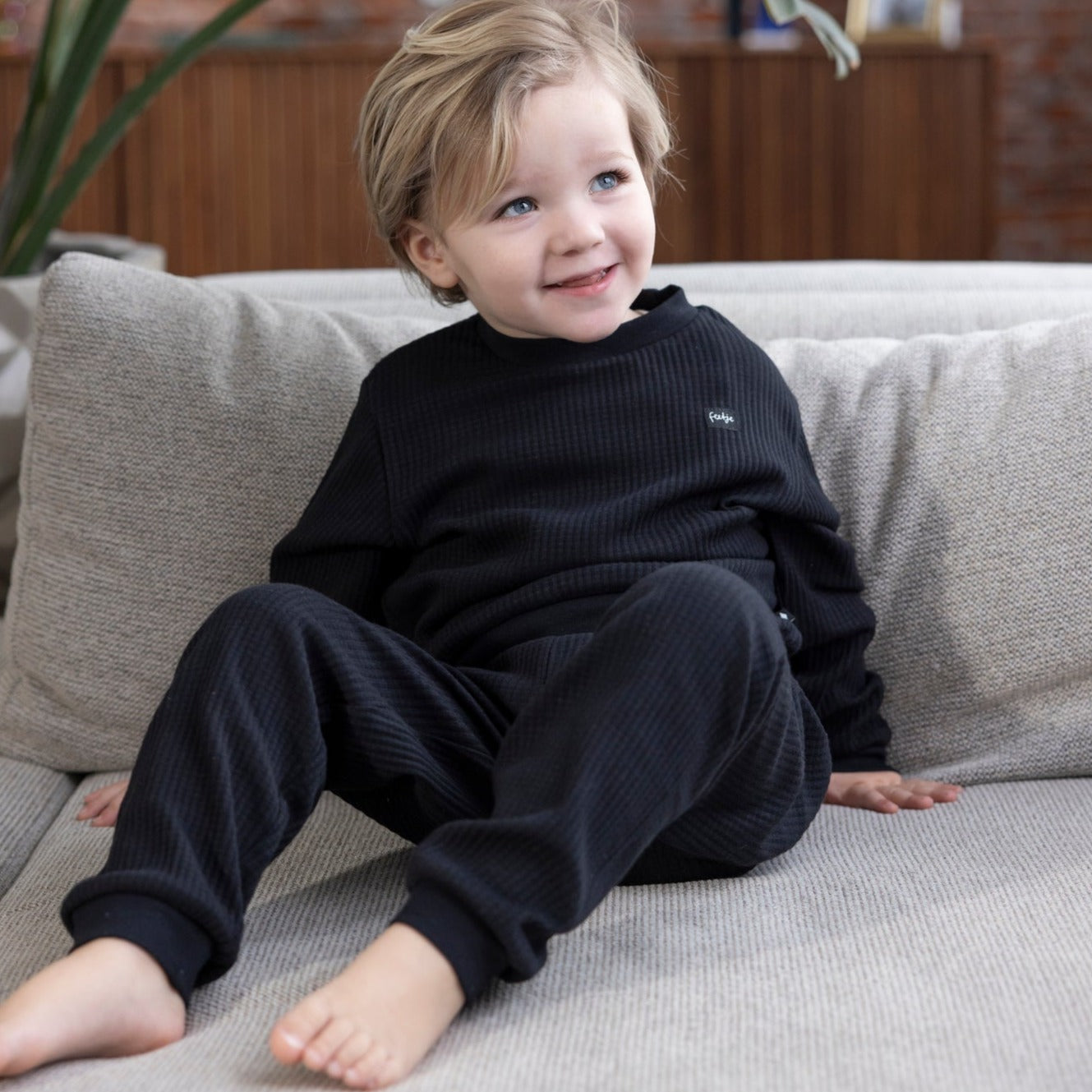 Feetje Pyjama wafel - Family Edition Fancy Black - Benni & Ninni