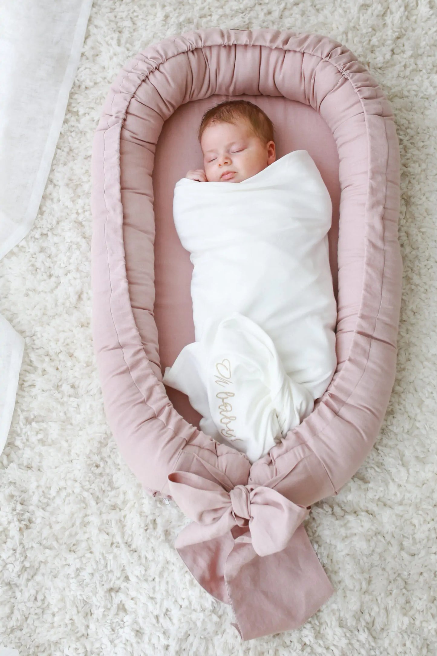 Babyly | Linnen Babynest Strik | Powder Pink