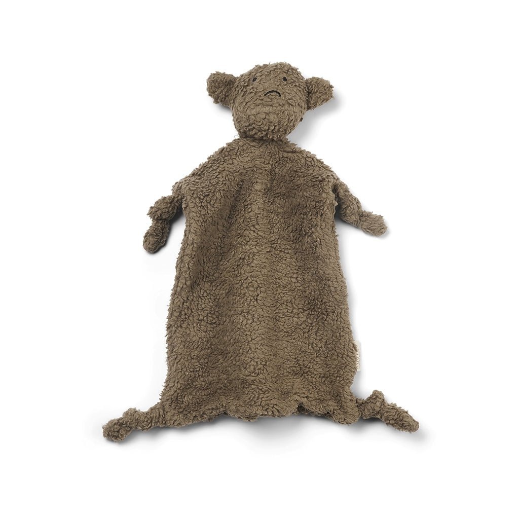 Detailweergave van Nuuroo Asta Knuffeldoekje Aap in de kleur Valk, gemaakt van biologisch katoen.