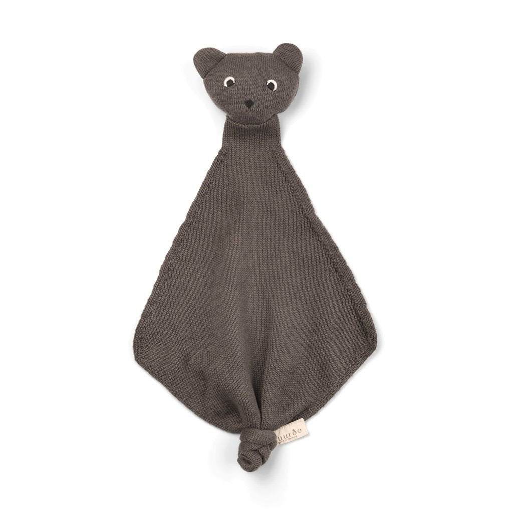 Donkerbruin gebreid knuffeldoekje beer van biologisch katoen