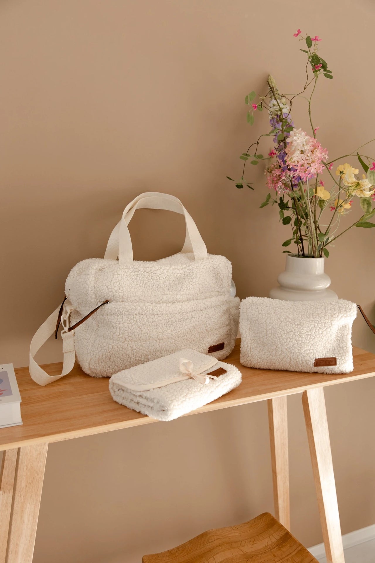 Luiertas, Luieretui en Verschoonmatje Teddy Cream set