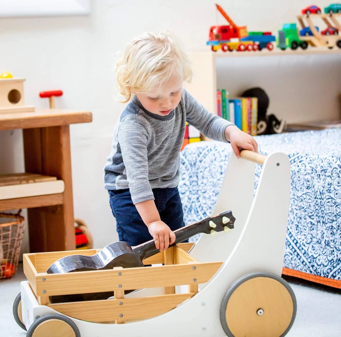 Kinderfeets 2-in-1 houten opbergkar & loopwagen - Wit