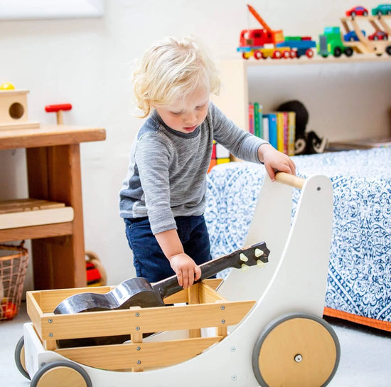 Kinderfeets 2-in-1 houten opbergkar & loopwagen - Wit