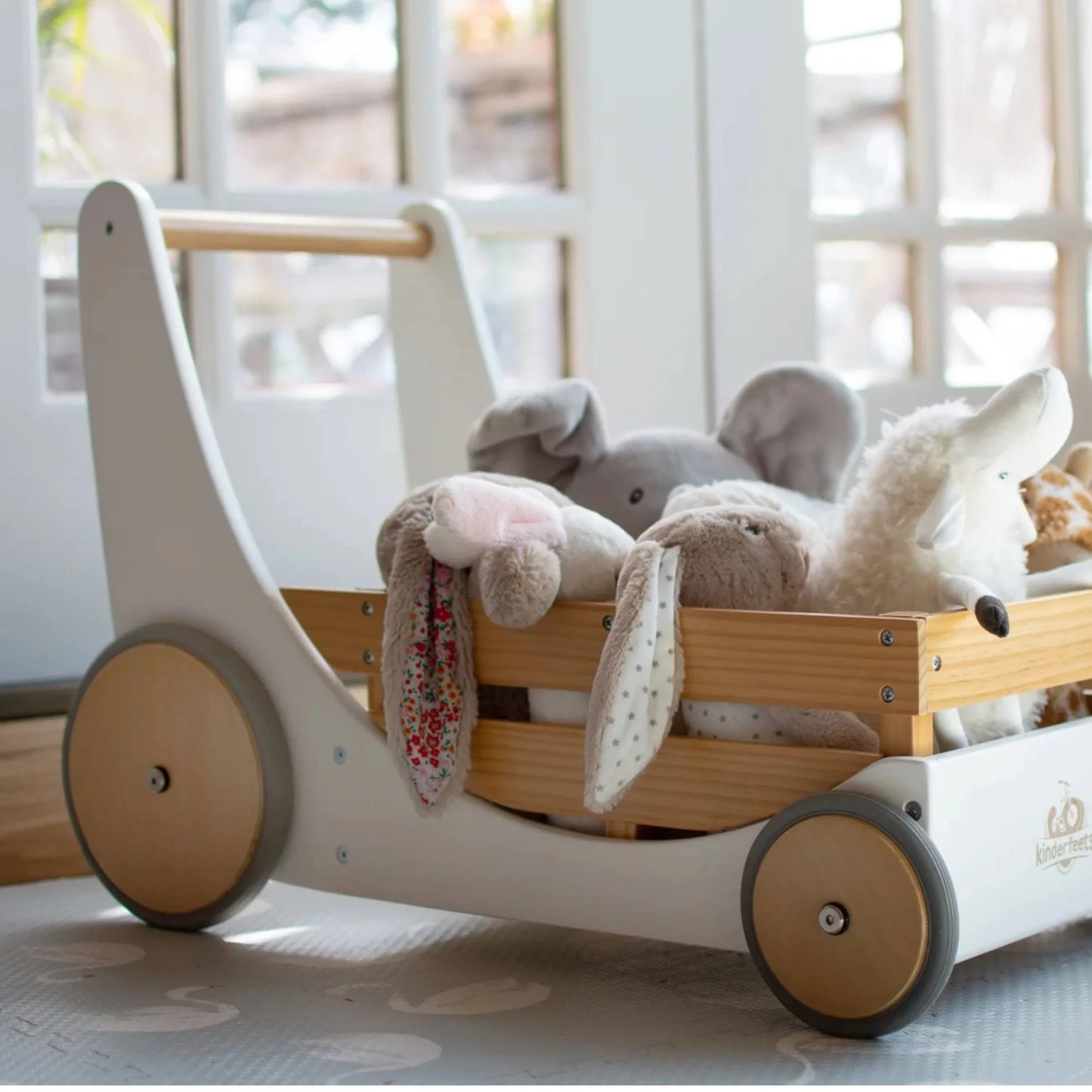 Kinderfeets 2-in-1 houten opbergkar & loopwagen - Wit