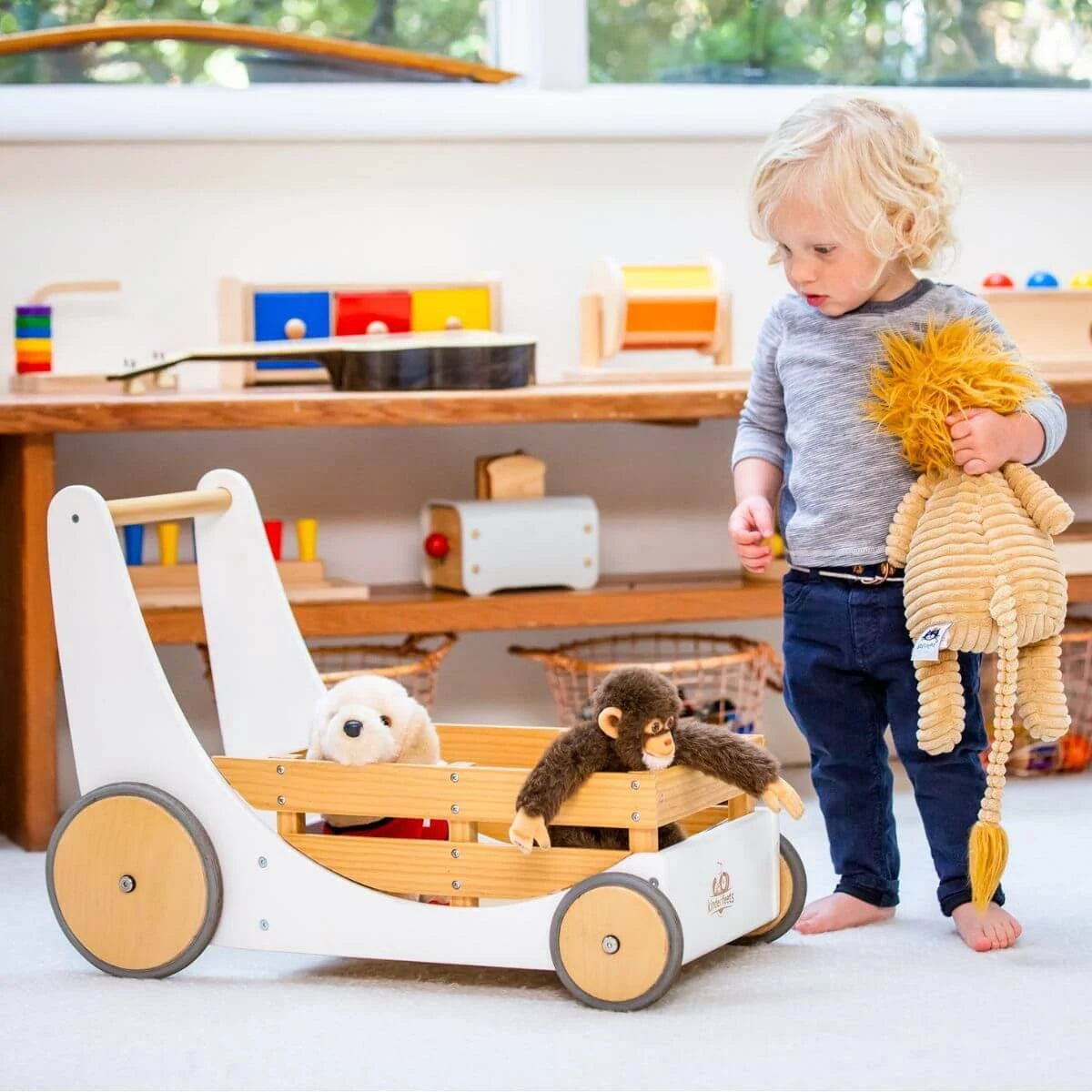 Kinderfeets 2-in-1 houten opbergkar & loopwagen - Wit